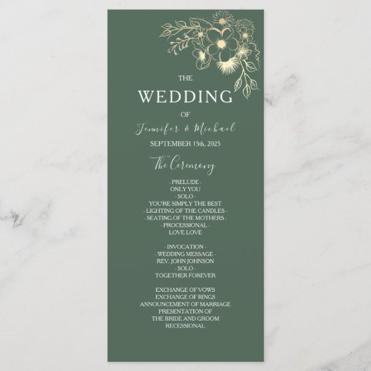 Elegante terracotta en olijfgroene bruiloft programmakaart (Voorkant)