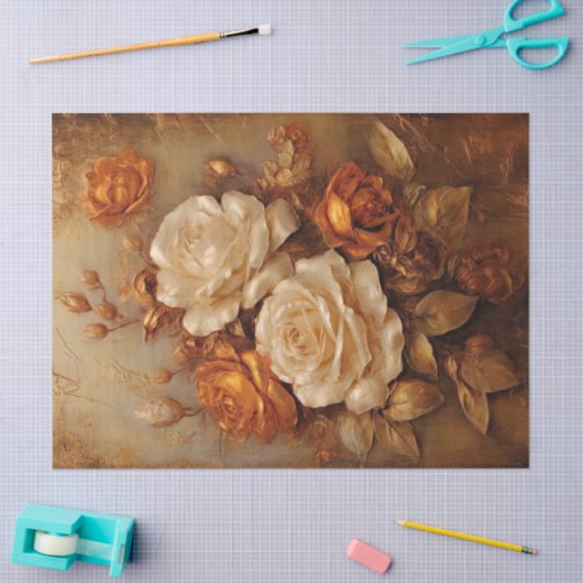 Elegante terracotta en witte rozen koperbloemen tissuepapier (Craft)