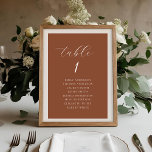 Elegante Terracotta Fall Trouwstoel Grafiek Kaart<br><div class="desc">Op maat ontworpen herfstkaarten voor de trouwtafel met nummerkaarten met moderne elegante witte kalligrafie op een terracotta kleurachtergrond.</div>