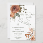 Elegante Terracotta Floral Wedding Save the Date Feestdagenkaart (Voorkant)