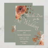 Elegante Terracotta Floral Wedding Save the Date Feestdagenkaart (Voorkant / Achterkant)