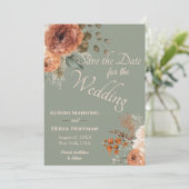 Elegante Terracotta Floral Wedding Save the Date Feestdagenkaart (Staand voorkant)