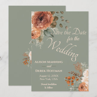 Elegante Terracotta Floral Wedding Save the Date Feestdagenkaart
