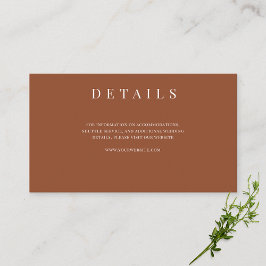 Elegante terracotta formele bruiloft details informatiekaartje