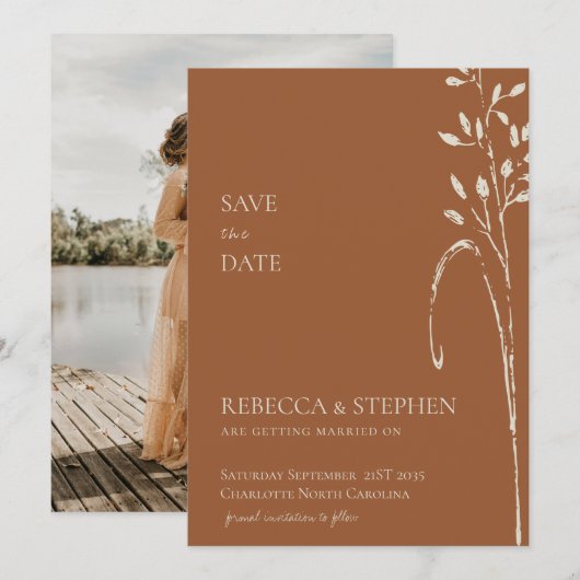 Elegante Terracotta foto save the date uitnodiging (Voorkant / Achterkant)