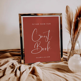 Elegante Terracotta Gastboek bruiloft teken Poster