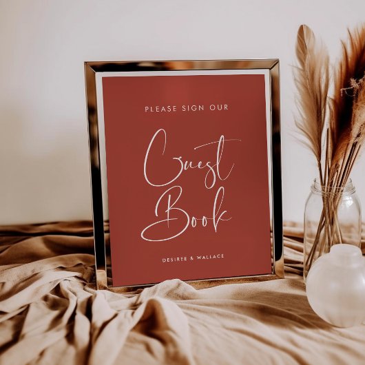 Elegante Terracotta Gastboek bruiloft teken Poster