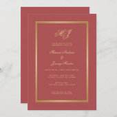 Elegante Terracotta Gold Monogram Engagement Party Kaart (Voorkant / Achterkant)
