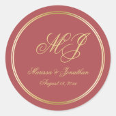 Elegante Terracotta Gold Monogram Script Wedding Ronde Sticker (Voorkant)