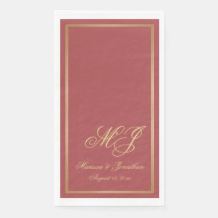 Elegante Terracotta Gold Monogram Script Wedding Servet