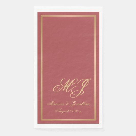 Elegante Terracotta Gold Monogram Script Wedding Servet (Voorkant)