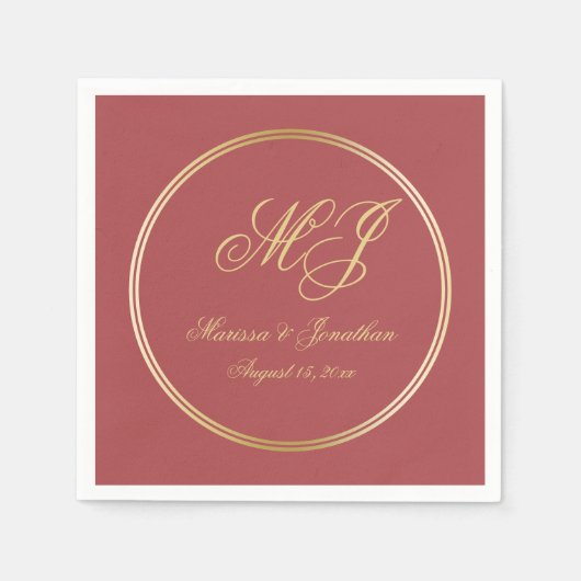Elegante Terracotta Gold Monogram Script Wedding Servet (Voorkant)