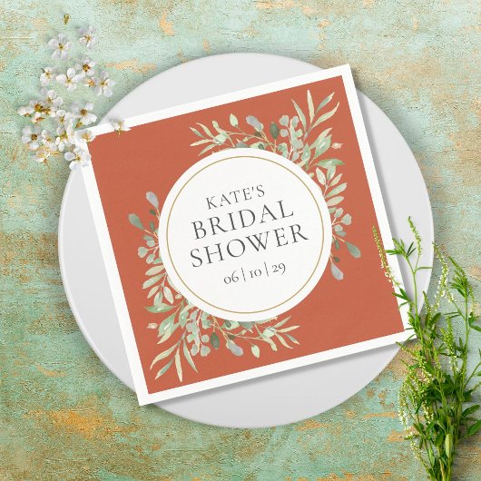 Elegante Terracotta Gouden Groene Bruidsfeest Servet