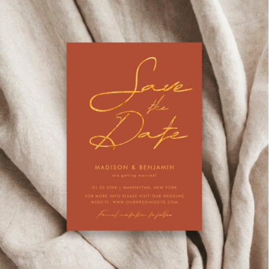 Elegante Terracotta Gouden Moderne Typografie Trou Save The Date