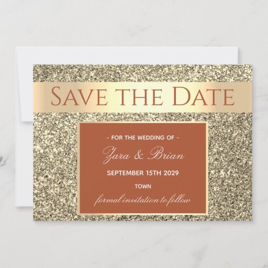 Elegante Terracotta Gouden Trouw Save The Date (Voorkant)