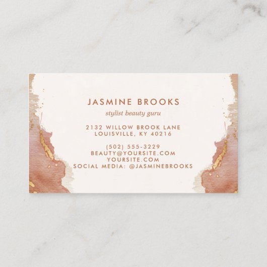 Elegante Terracotta Gouden Waterverf Visitekaartje (Achterkant)