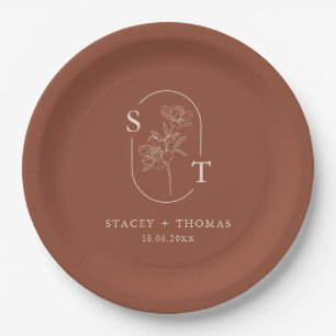 Elegante terracotta grillige bruiloft Sticker Papieren Bordje