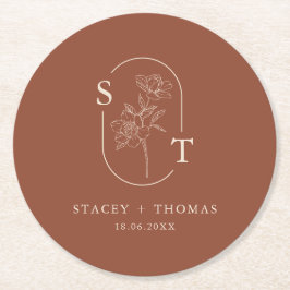 Elegante terracotta grillige bruiloft Sticker Ronde Kartonnen Onderzetter