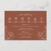 Elegante terracotta grillige bruiloft tijdlijn informatiekaartje (Voorkant)