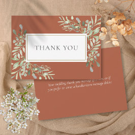 Elegante terracotta groen bladeren bruiloft bedankkaart