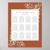 Elegante terracotta groen bruiloft zitgrafiek poster (Voorkant)