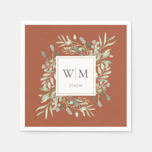 Elegante Terracotta Groenery Gouden Monogram Servet