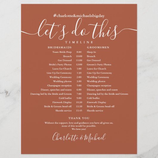 Elegante Terracotta Huwelijksplanning Tijdslijn (Voorkant)