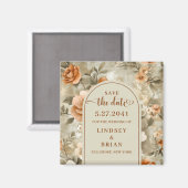 Elegante Terracotta Ivoor Salie Bloem 'Save the Da Magneet (Voorkant / Achterkant)