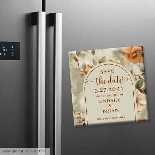 Elegante Terracotta Ivoor Salie Bloem Save the Dat Magneet