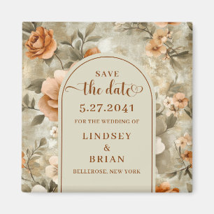 Elegante Terracotta Ivoor Salie Bloem Save the Dat Magneet