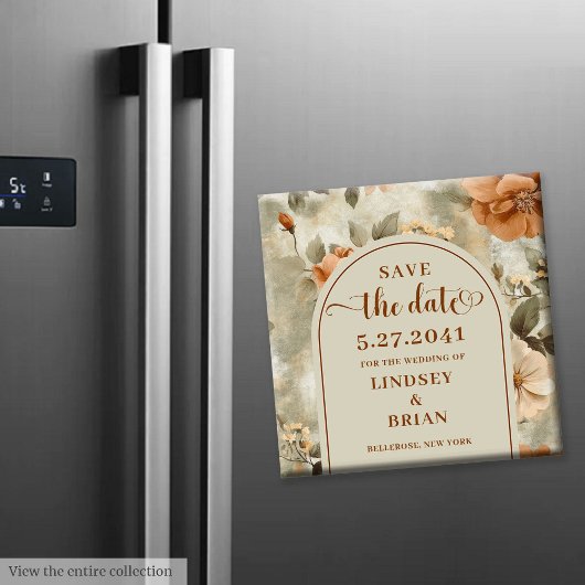 Elegante Terracotta Ivoor Salie Bloemige 'Save the Magneet