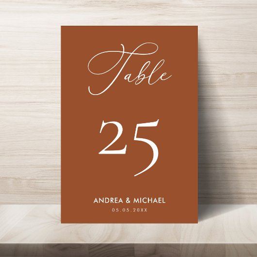 Elegante terracotta kalligrafie boho lente bruilof kaart