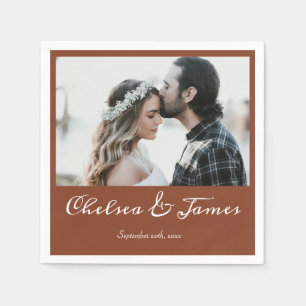 Elegante Terracotta Kalligrafie Foto Huwelijksfees Servet