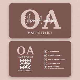 Elegante Terracotta Kapsalon QR Code Visitekaartje