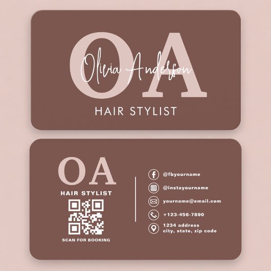Elegante Terracotta Kapsalon QR Code Visitekaartje