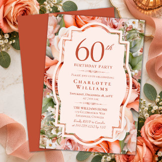 Elegante Terracotta Koraal Rozen 60e Verjaardagsfe Kaart