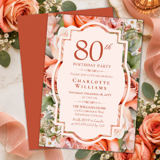 Elegante Terracotta Koraal Rozen 80ste Verjaardags Kaart