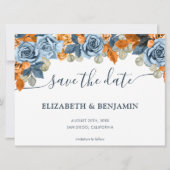 Elegante terracotta marine blauw en roest bruiloft save the date (Voorkant)