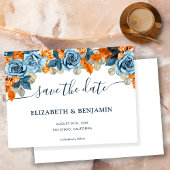 Elegante terracotta marine blauw en roest bruiloft save the date