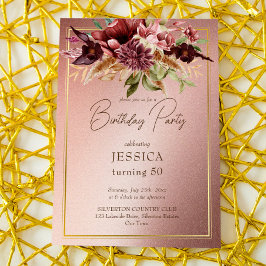 Elegante terracotta maroon herfstbloemen verjaarda kaart