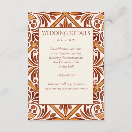 Elegante Terracotta Mexicaanse Talavera bruiloft d Informatiekaartje (Voorkant)