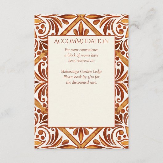 Elegante Terracotta Mexicaanse Talavera bruiloft d Informatiekaartje (Achterkant)