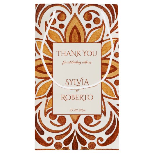 Elegante Terracotta Mexicaanse Talavera bruiloft g Klein Cadeauzakje (Achterkant)