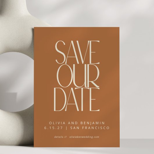 Elegante Terracotta Mid Century Modern Typografie Save The Date