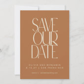 Elegante Terracotta Mid Century Moderne Typografie Save The Date (Voorkant)