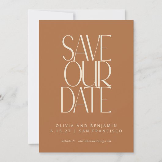 Elegante Terracotta Mid Century Moderne Typografie Save The Date (Voorkant)