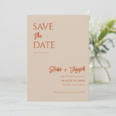 Elegante terracotta moderne boho chique foto bruil save the date (Staand voorkant)