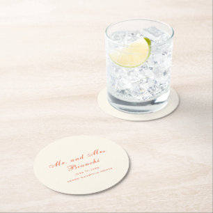 Elegante Terracotta Moderne Klassieke Bruiloft Ronde Kartonnen Onderzetter