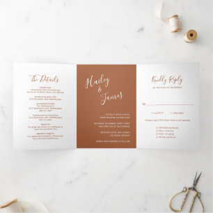 Elegante Terracotta Moderne Trouwdag Drieluik Uitnodiging