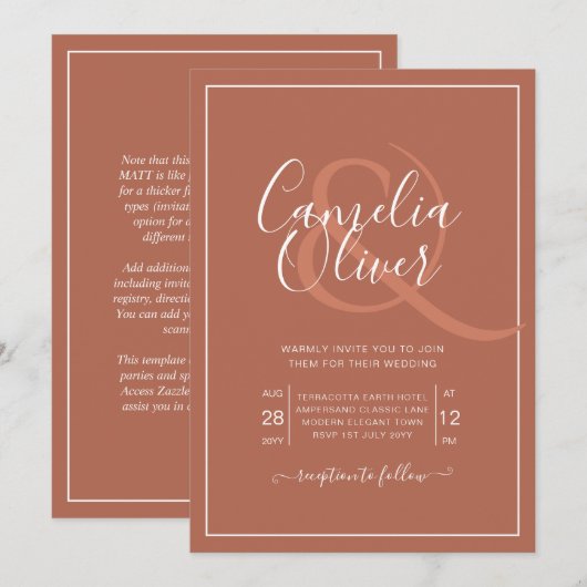 Elegante Terracotta Monochrome Klassieke Trouwdag Kaart (Voorkant / Achterkant)